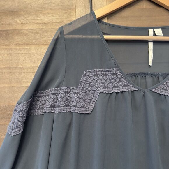 Lauren Conrad Sheer Lace Gray Boho 3/4 Sleeve Blouse Summer Spring Beach Sz‎ M - Picture 6 of 11